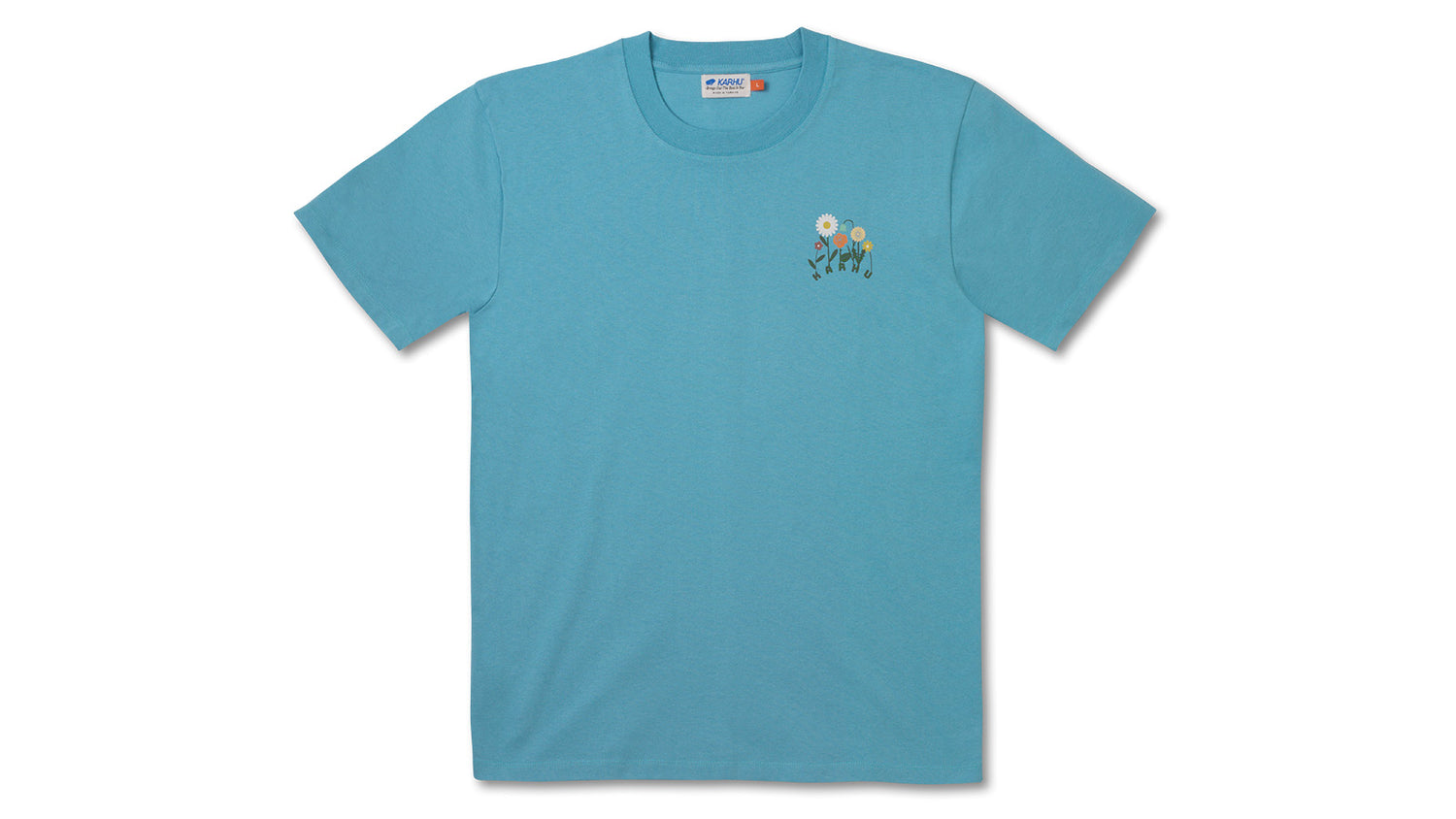 FLOWER LOGO T–SHIRT - DELPHINIUM BLUE / DOUGLAS FIR