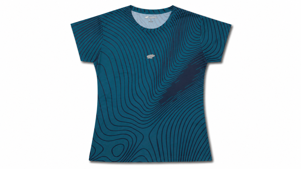 WOMEN'S RUNNING T–SHIRT - MOROCCAN BLUE / HUMMUS
